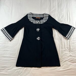 Belldini Swing Fit & Flare Black Knit Coat Houndstooth Trim Bell Sleeves Medium